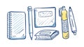 School Supplies Doodles: Notebooks, Pens Learning Tools, vector design Generative AI Royalty Free Stock Photo