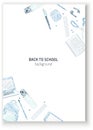 School supplies and e-learning items sketch style blue coloring pencils design for a vertical poster Royalty Free Stock Photo