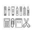 School supplies icon set. Black outline office pictograms collection. Back to school inspiration. Concept of education. Vector