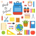 School supplies icon set in flat design for back to school theme Royalty Free Stock Photo