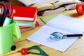 Ready to study background on wooden desk Royalty Free Stock Photo