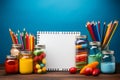 School supplies and paints album, offering room for creative expression