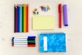 School Supplies on a Rustic Wooden Desk Royalty Free Stock Photo