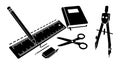 School supplies set with ruler pencil eraser scissors compass educational tools vector illustration Royalty Free Stock Photo