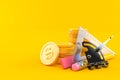 School supplies with stack of coins Royalty Free Stock Photo