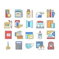 School Supplies Stationery Tools Icons Set Vector . Royalty Free Stock Photo