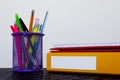 School supplies and stationery on white background Royalty Free Stock Photo