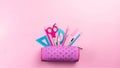 School supplies sticking out of the pencil case Royalty Free Stock Photo