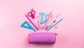 School supplies sticking out of the pencil case Royalty Free Stock Photo