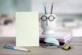 School supplies. Study items on table empty sheet copy space. Back to school blank.Back to school concept Royalty Free Stock Photo