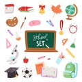 School supplies symbols isolated equipment vector illustration. Back to school icons