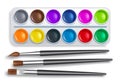 School supplies vector set. Water color palette and paint brush 3d school item collection elements