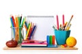 School supplies on a white background. Back to school. Copy space, Office school supplies on white background, AI Generated Royalty Free Stock Photo