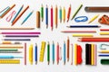 School supplies on a white background.Back top school concept.Flat lay. Top view.Generative AI Royalty Free Stock Photo