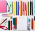 School supplies on a white background.Back top school concept.Flat lay. Top view.Generative AI Royalty Free Stock Photo