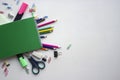 School supplies on white background with copy space