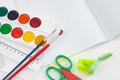 School supplies on white background. Place for text. Royalty Free Stock Photo