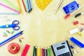 School supplies on wooden background Royalty Free Stock Photo