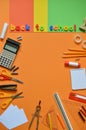 School supplies and the words BACK TO SCHOOL Royalty Free Stock Photo