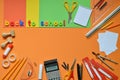 School supplies and the words BACK TO SCHOOL Royalty Free Stock Photo