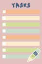 School tasks checklist template with cute pencil. Education panner concept for paper, stationery. Schooling theme vector