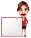 School Teacher or Businesswoman Vector Character Talking Holding White Board