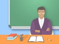 School teacher man at the desk flat education illustration Royalty Free Stock Photo