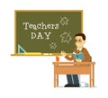 School teacher near blackboard in flat style Royalty Free Stock Photo