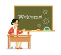 School teacher near blackboard in flat style Royalty Free Stock Photo