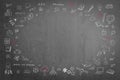 School teacher`s black chalkboard background with studentÃ¢â¬â¢s doodle and blank copyspace for back to school, childhood imagination