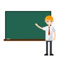 School teacher stands near blackboard. Lecturer in College in classroom Royalty Free Stock Photo