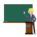 School teacher stands near blackboard. Royalty Free Stock Photo