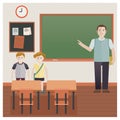 school teacher with students in classroom. Vector illustration decorative design