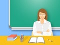 School teacher woman at the desk flat education illustration