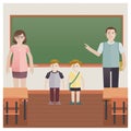 school teachers with students in classroom. Vector illustration decorative design