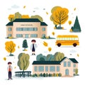 School theme set. Back to school, school building, school kids and other elements. Vector illustration Royalty Free Stock Photo