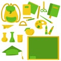 School things clipart set in yellow-green shades for design
