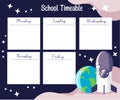 school timeable with cartoon style outerspace galaxy illustration 