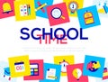 School time - colorful flat design style web banner Royalty Free Stock Photo