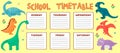 School time table with dinosaur. Vector illustration Royalty Free Stock Photo