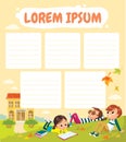 School time table template. Picture of pupils on school court yard