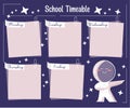 school timeable with cartoon style outerspace galaxy illustration 