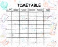 School timetable background with hand drawn elements of school supplies. Royalty Free Stock Photo