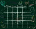 School timetable background with hand drawn elements of school supplies. Royalty Free Stock Photo