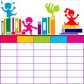 School timetable with books and cartoon kids playing Royalty Free Stock Photo