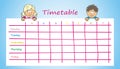 School timetable, boy and girl, blue background, eps,