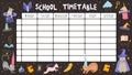 School timetable with cartoon fairytale characters Royalty Free Stock Photo