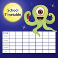 School timetable with cartoon monster