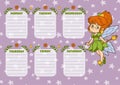 School timetable for children with days of week. Fairy girl Royalty Free Stock Photo