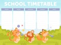 School Timetable with Cute Animal Parade Vector Template